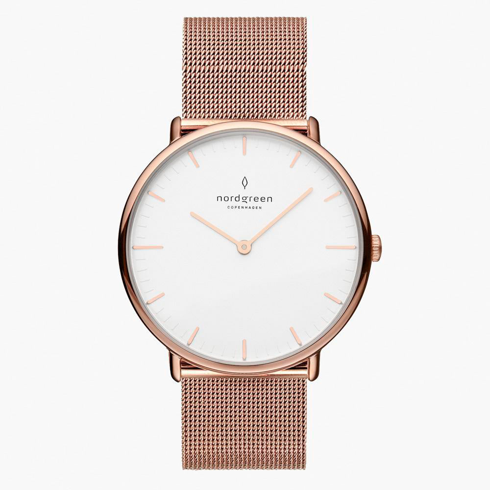 Nordgreen Native | 32mm Rose Gold Mesh Bracelet