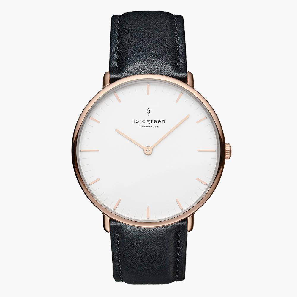 Nordgreen Native | 36mm Rose Gold Black Leather
