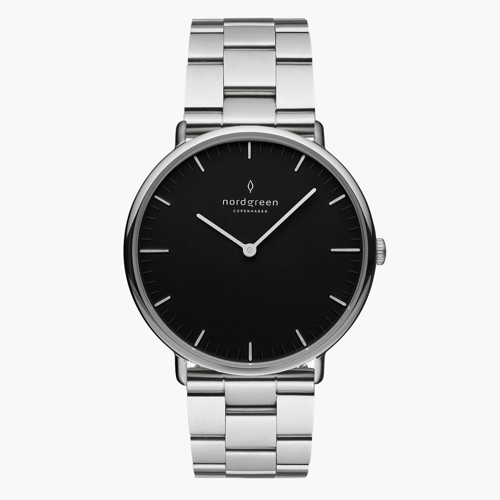 Native 40mm Silver | Black Dial 3-Link Bracelet – Nordgreen