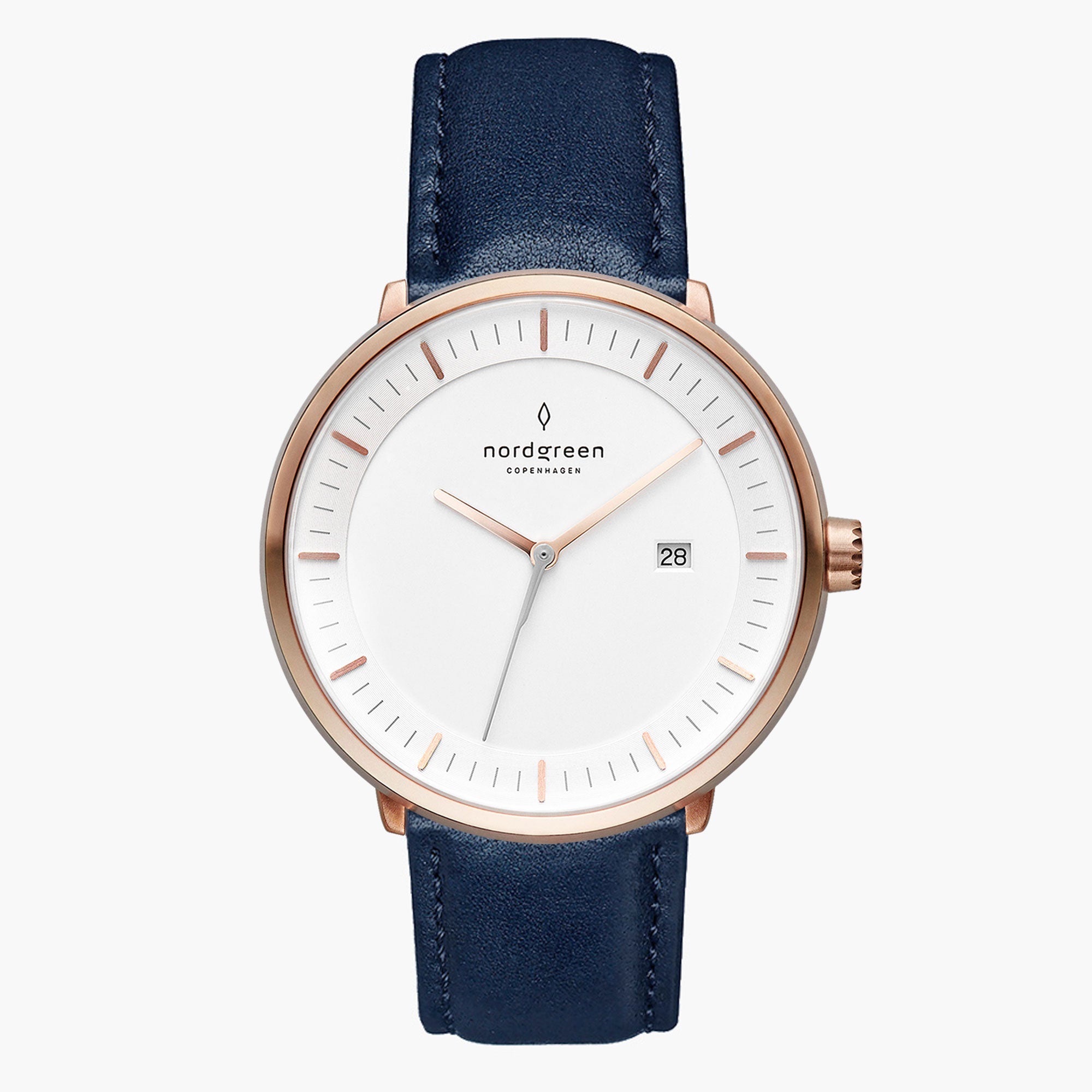 Nordgreen Philosopher | Rose Gold Navy Leather 40mm