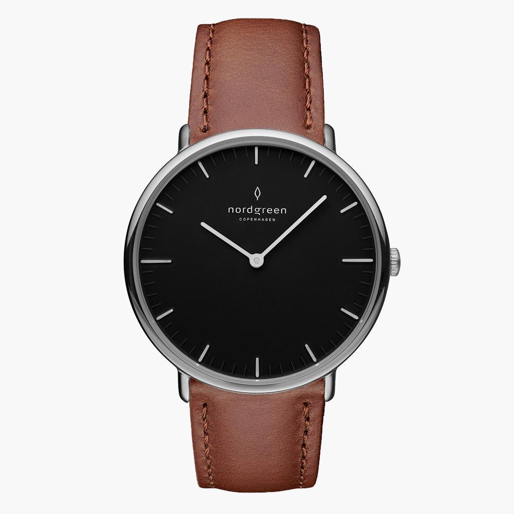 Native 40mm | Silver Black Dial Brown Leather Strap – Nordgreen