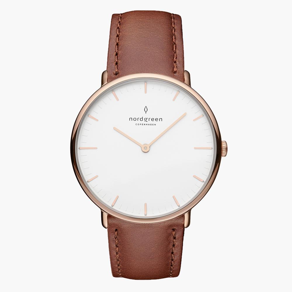 Nordgreen Native | 32mm Rose Gold Brown Leather