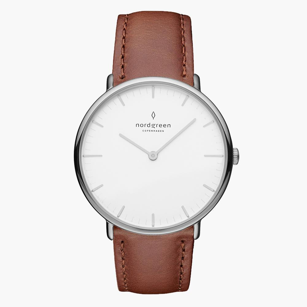 Women's Native | 28mm White Dial Brown Leather Strap | Nordgreen