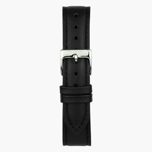 Black Leather Watch Strap - Silver - 32mm
