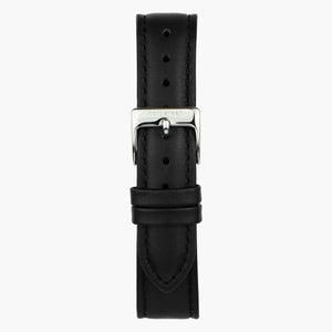 Black Leather Watch Strap - Silver - 36mm