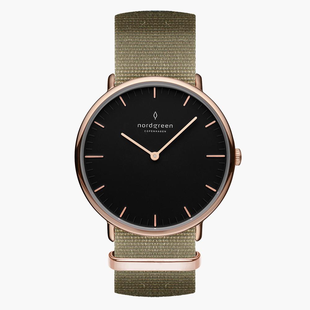 Nordgreen 腕時計 Native Rose Gold | Black Dial Green Nylon 36mm – Nordgreen