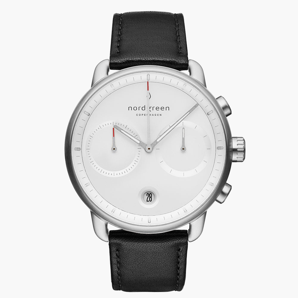 Nordgreen Pioneer 42mm Silver / White Dial / Black Leather