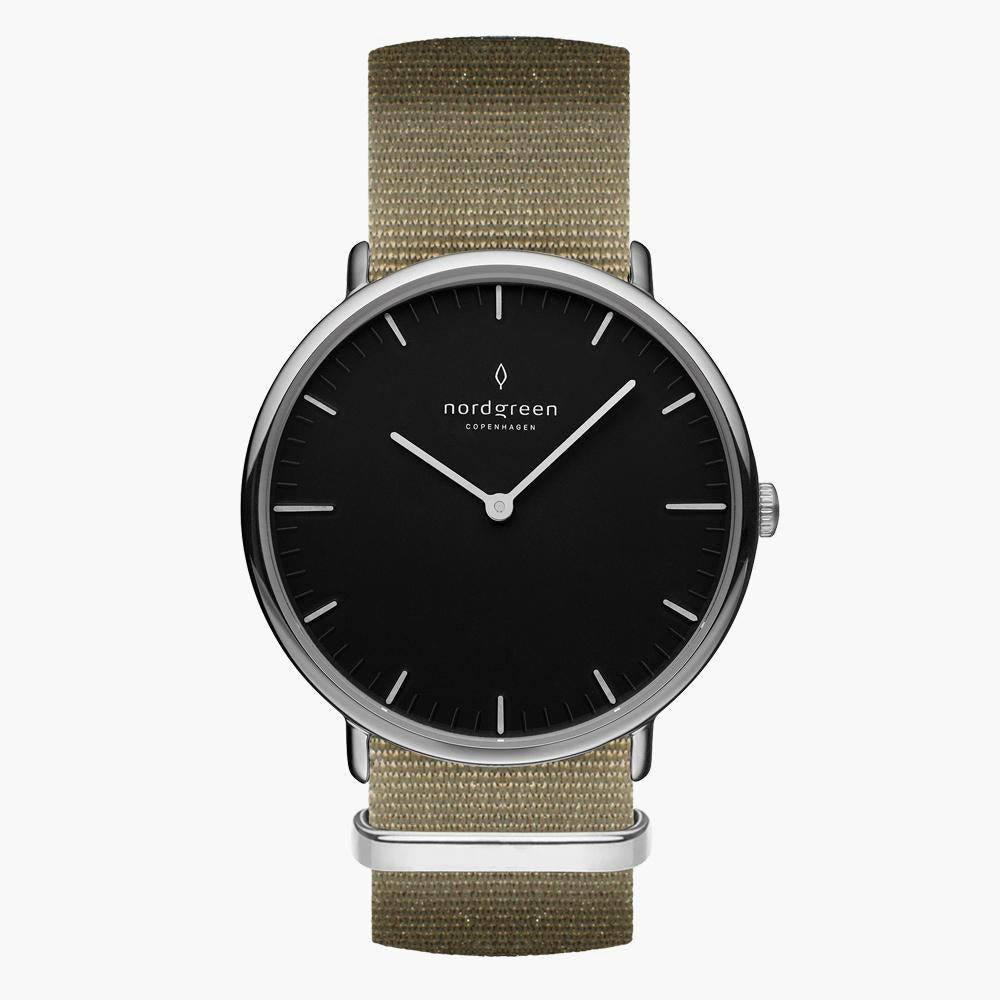 Scandinavian Native | Silver Black Dial Green Nylon 40mm – Nordgreen