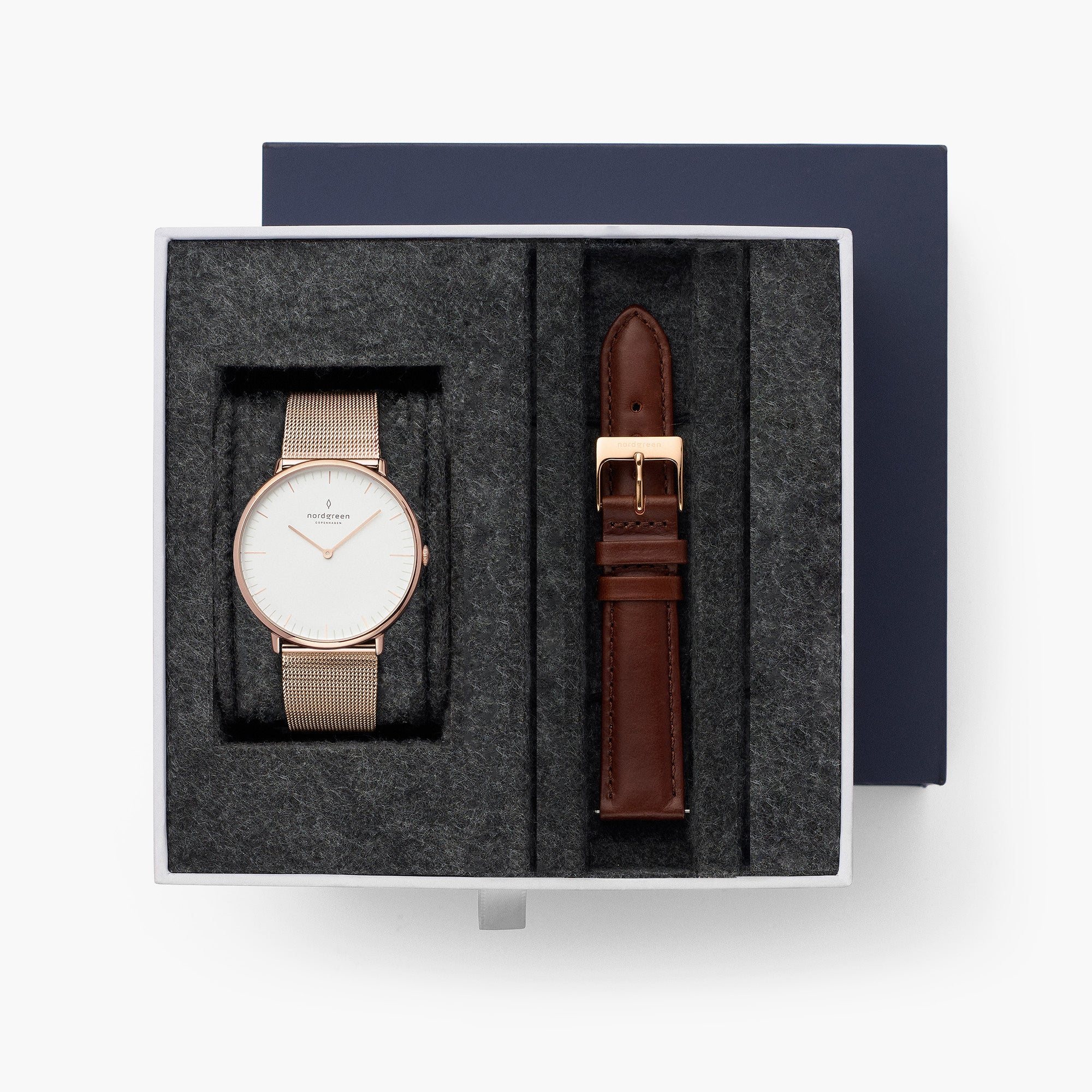 Native - BUNDLE White Dial Rose Gold | Mesh / Brown Leather Straps