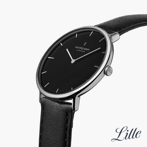 NR32SILEBLBL NR28SILEBLBL &Native black dial women's watch in silver with black leather straps