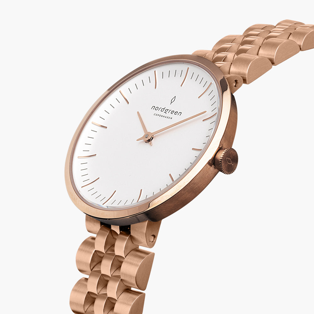 Infinity BUNDLE White Dial Rose Gold Rose Gold 5 Link Grey Leath Nordgreen Global