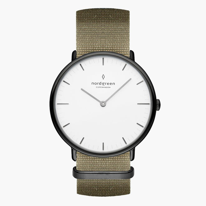 NR36GMNYAGXX NR40GMNYAGXX &Native men's watch with white face in gunmetal with green nylon strap