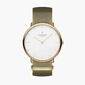 NR36GONYAGXX NR40GONYAGXX &Native men's watch with white face in gold with green nylon strap