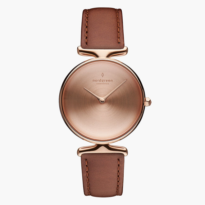 UN28RGLEBRBM UN32RGLEBRBM &Unika rose gold women's watch with brushed dial and brown leather strap