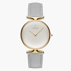 UN28GOLEGRXX UN32GOLEGRXX &Unika gold watches for women with white dial and grey leather strap