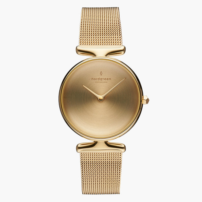 UN28GOMEGOBM UN32GOMEGOBM &Unika gold watches for women with brushed dial and mesh strap