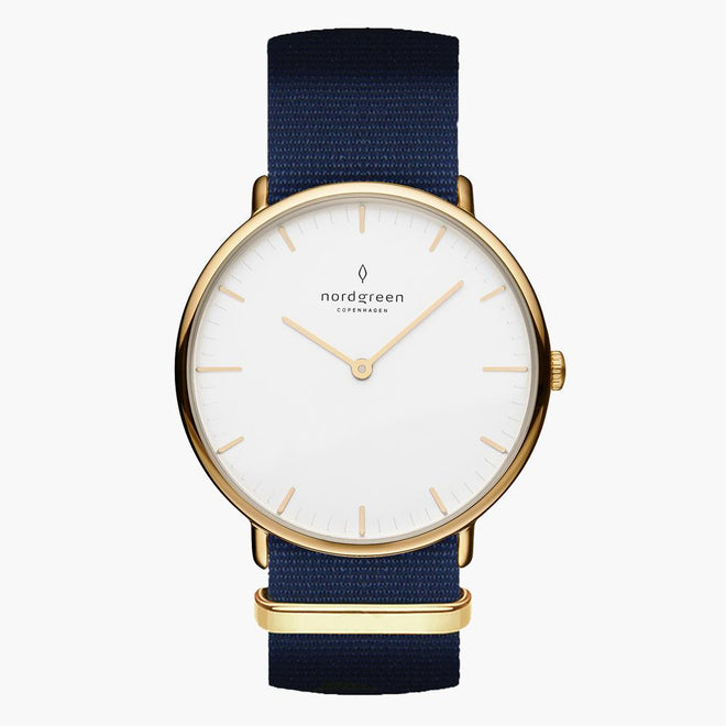 NR36GONYNAXX NR40GONYNAXX &Native men's watch with white face in gold with blue nylon straps