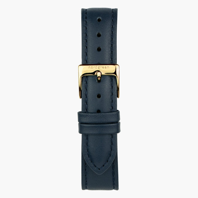 ST18POGOVENA &18mm vegan blue leather watch strap with gold buckle