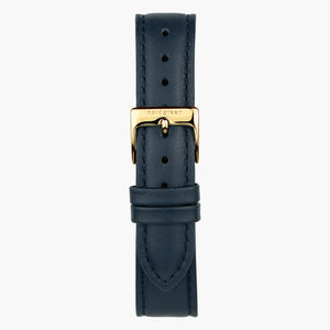ST16POGOVENA &16mm vegan blue leather watch strap with gold buckle