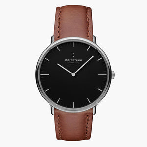 NR36SILEBRBL NR40SILEBRBL &Native men's tan leather watch in silver with black dial