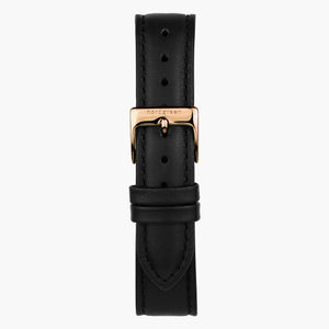 ST18PORGLEBL &18mm watch band in black leather with rose gold buckle