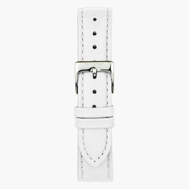 ST18POSILEWH &18mm watch band in white leather with silver buckle