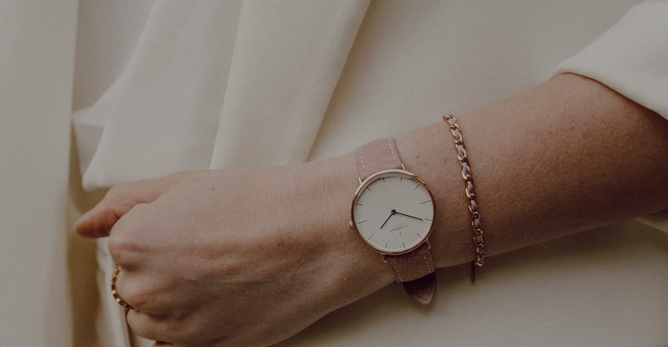 Pink Watchband on a Native white dial watch