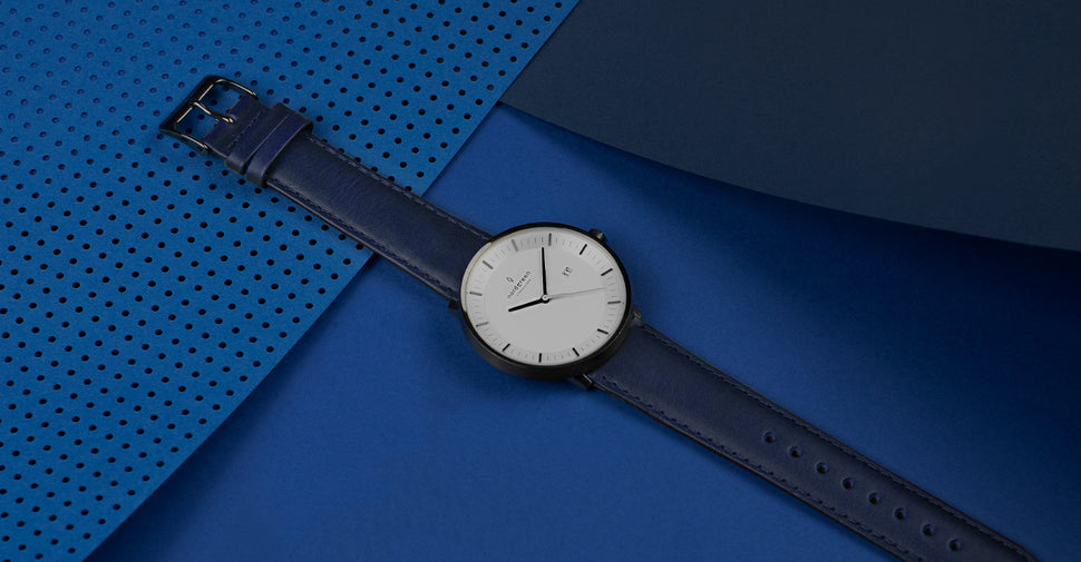 Blue leather watch straps on a Philosopher watch