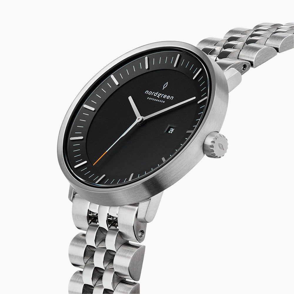 時計 Nordgreen Philosopher 40mm Nordgreen Philosopher | 40mm Silver Link Black Dial
