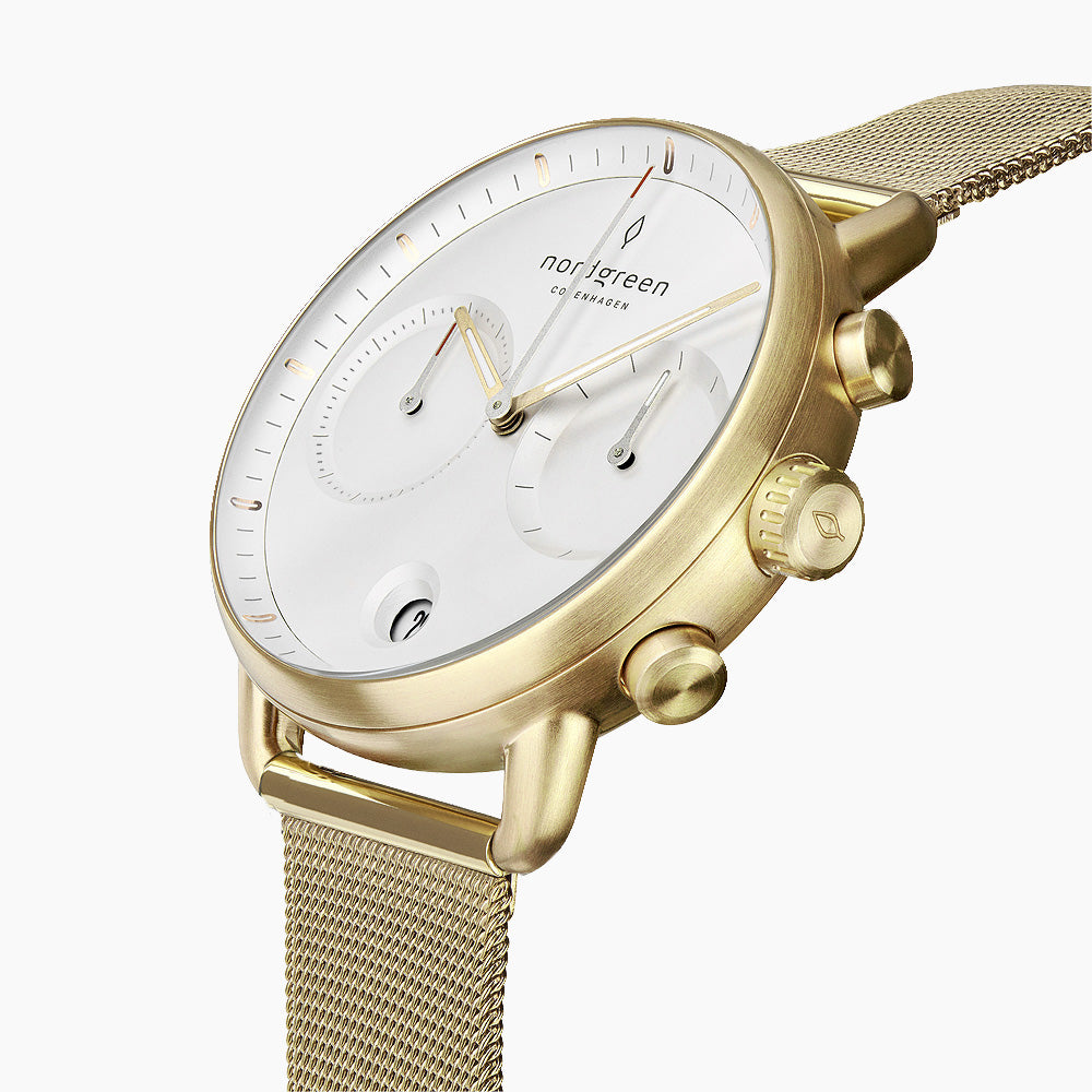 クロノグラフ Pioneer | ゴールド メッシュ ホワイトダイヤル 42mm