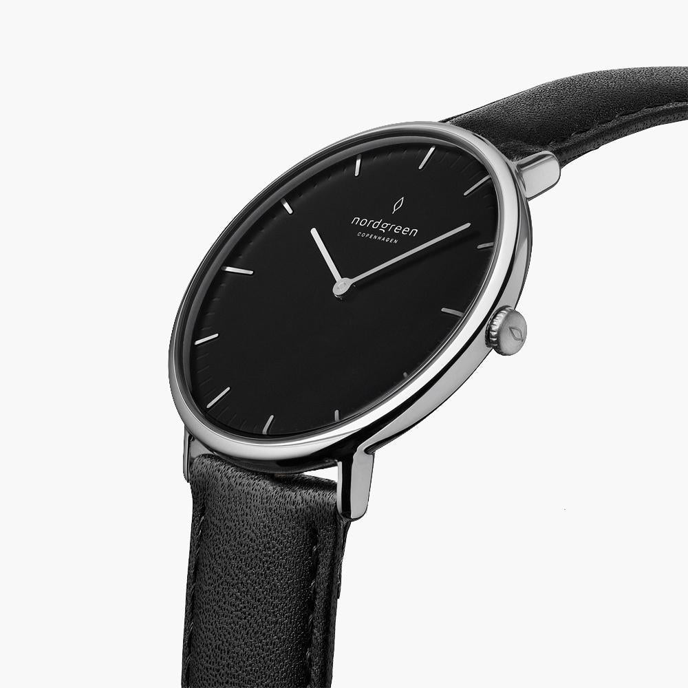 Native 32mm | シルバー ブラックダイヤル レザーストラップ – Nordgreen