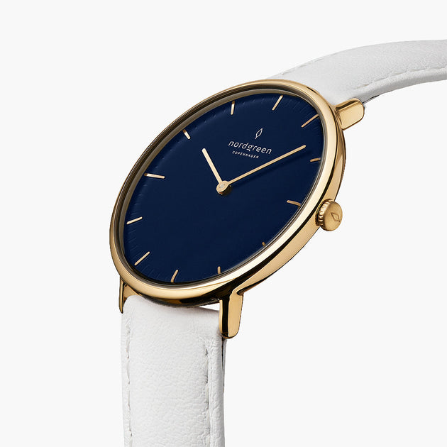 Native | Navy Dial - White Leather