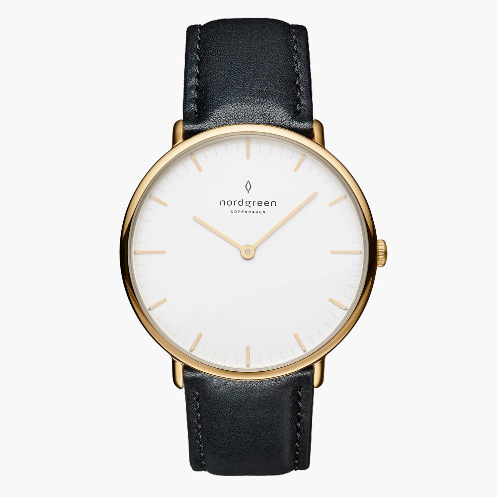 nordgreen レディース腕時計 Nordgreen Native | 36mm Gold Black Leather Strap