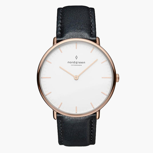 Nordgreen Native | 36mm Rose Gold Black Leather