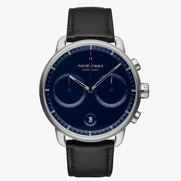 Nordgreen Pioneer | Silver 42mm Blue Dial Black Leather