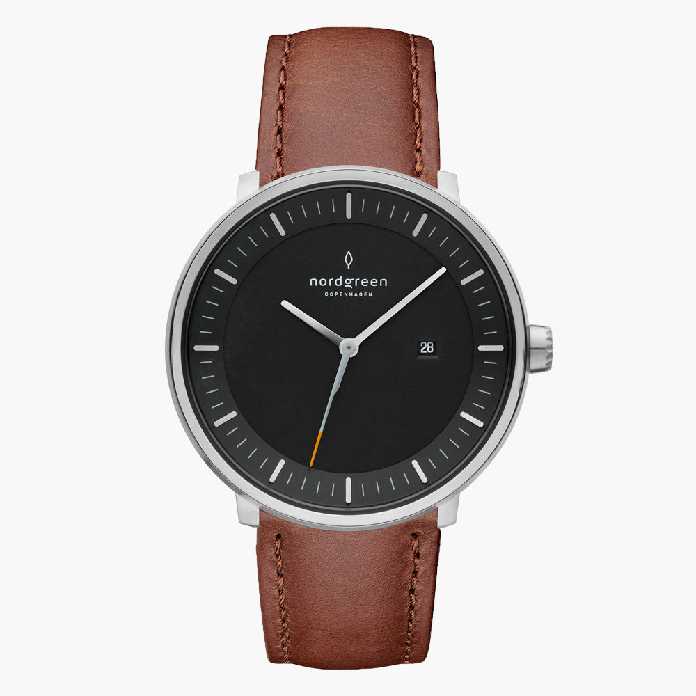 Philosopher 40mm | Silver Black Dial Brown Leather – Nordgreen