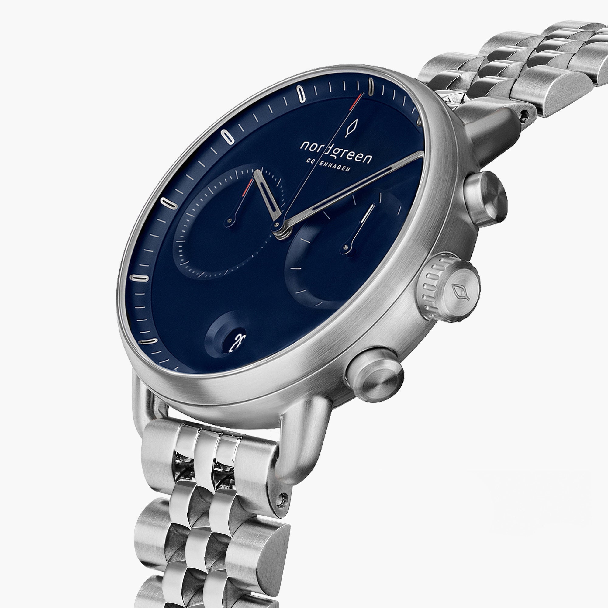 Chronograph Silver Link | Nordgreen Pioneer 42mm Blue