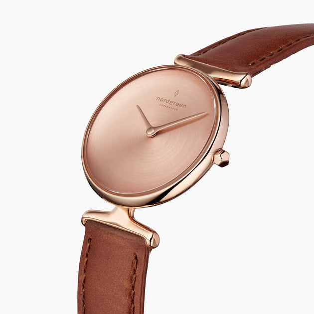 Unika | Brushed Metal Dial - Brown Leather