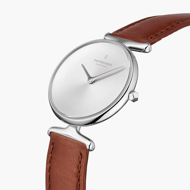 Unika | Brushed Metal Dial - Brown Leather