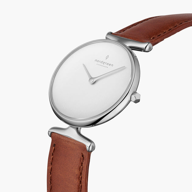 Unika | White Dial - Brown Leather