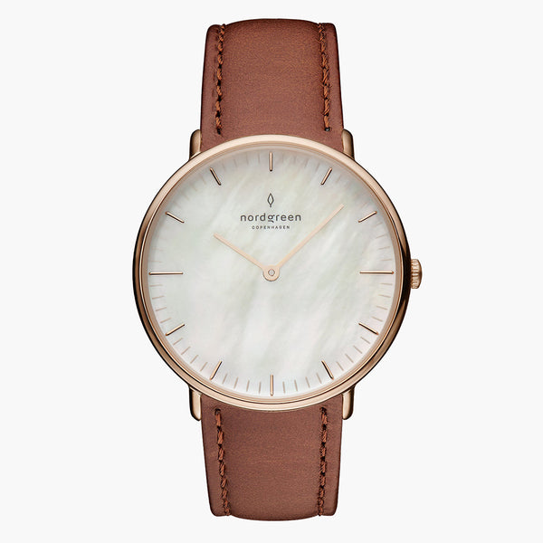 Rose Gold Native | 28mm Pearl Dial Brown Leather – Nordgreen