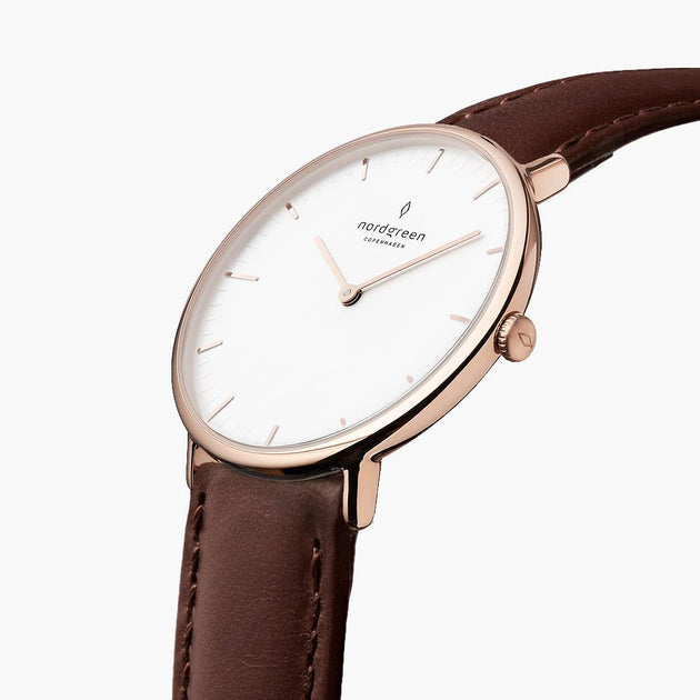 Native | White Dial - Dark Brown Leather