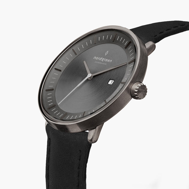 Philosopher | Brushed Metal Dial - Black Leather