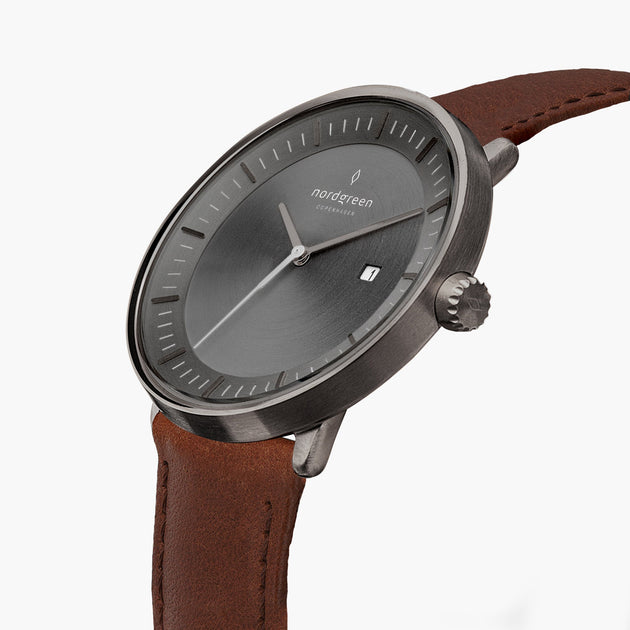 Philosopher | Brushed Metal Dial - Brown Leather