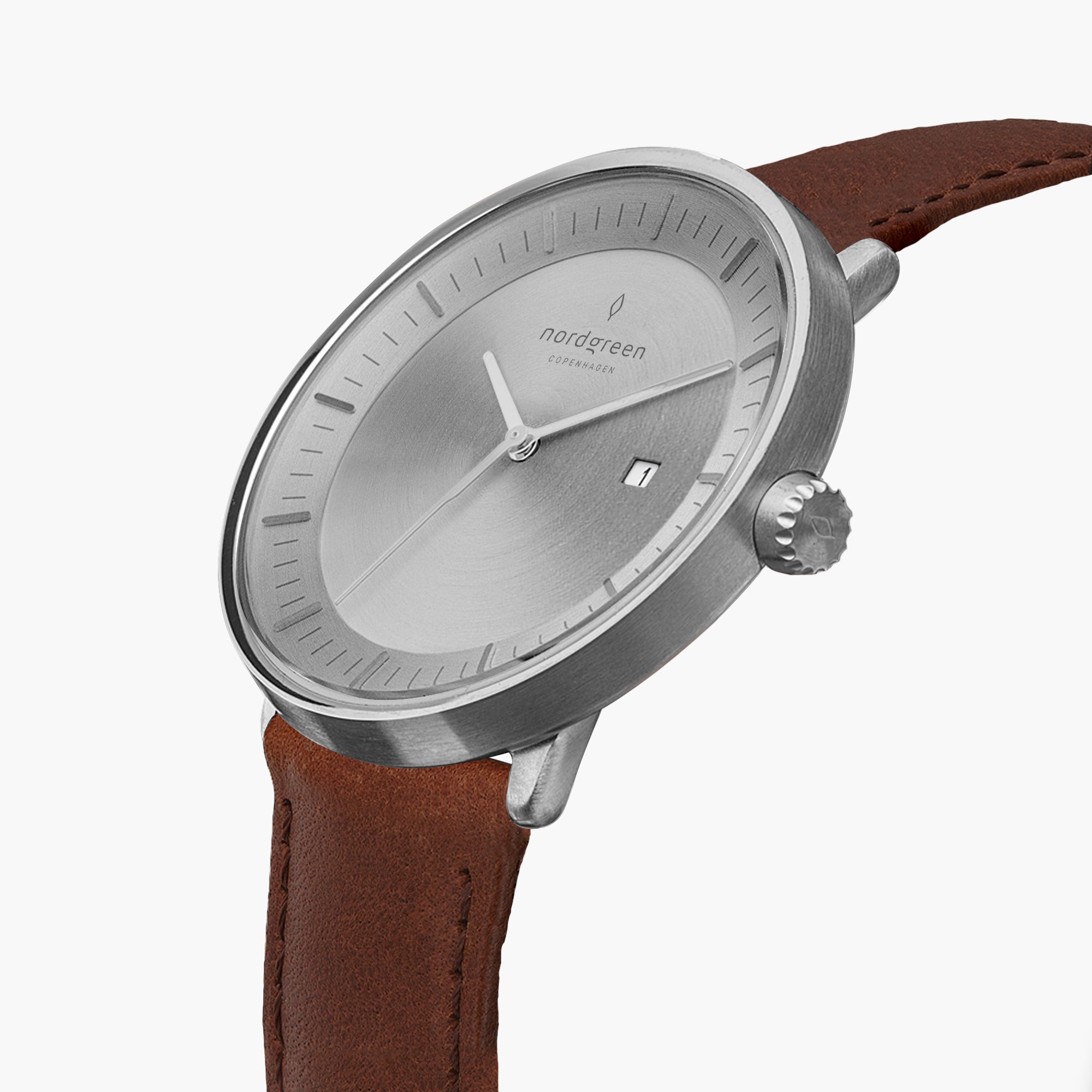 Nordgreen Philosopher | 36mm Silver Case Brown Leather