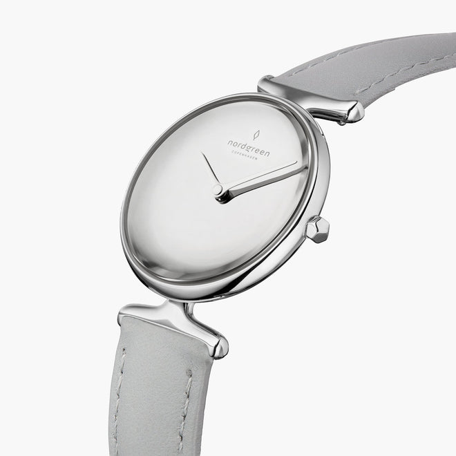 Unika | Polished Metal Dial - Grey Leather