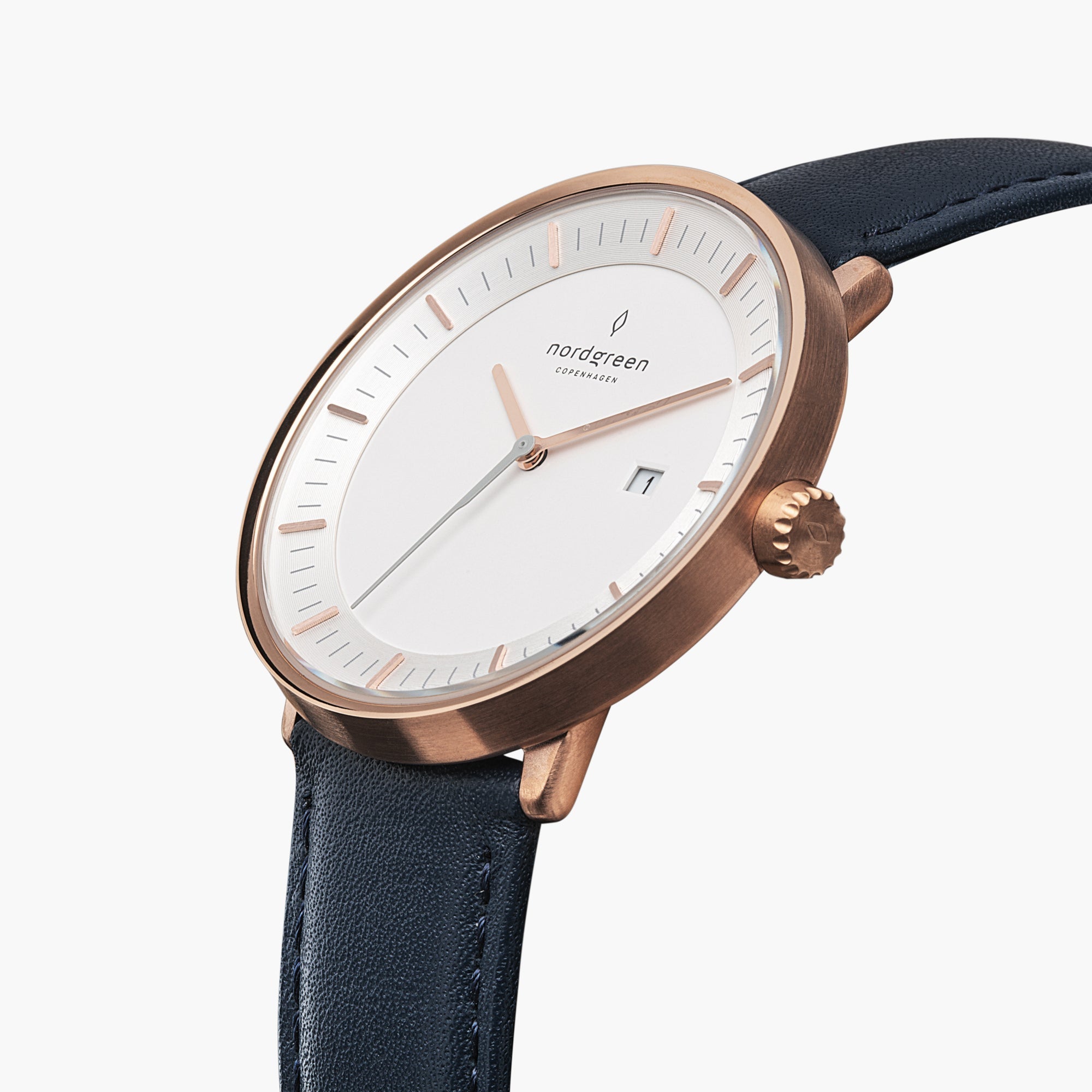 Nordgreen Philosopher | Rose Gold Navy Leather 40mm