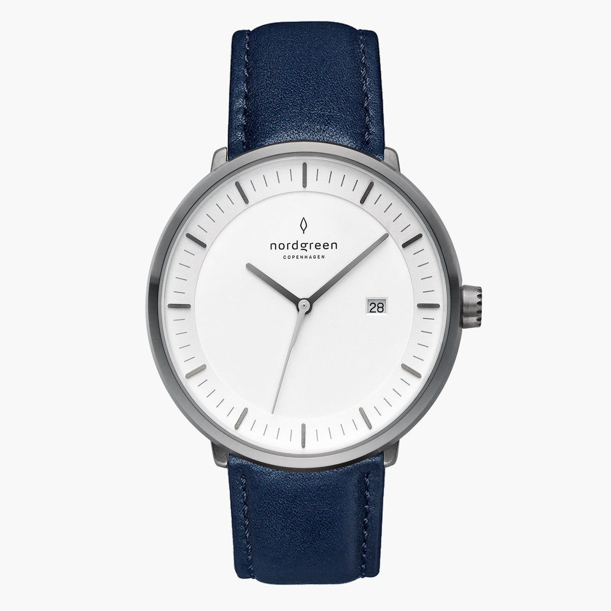 Minimalist Philosopher | Gunmetal Navy Leather 36mm – Nordgreen