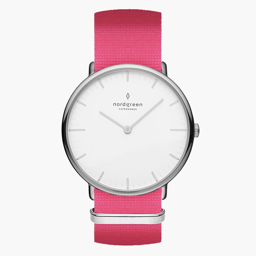 Native 36mm | Silver White Dial Pink Nylon Strap – Nordgreen
