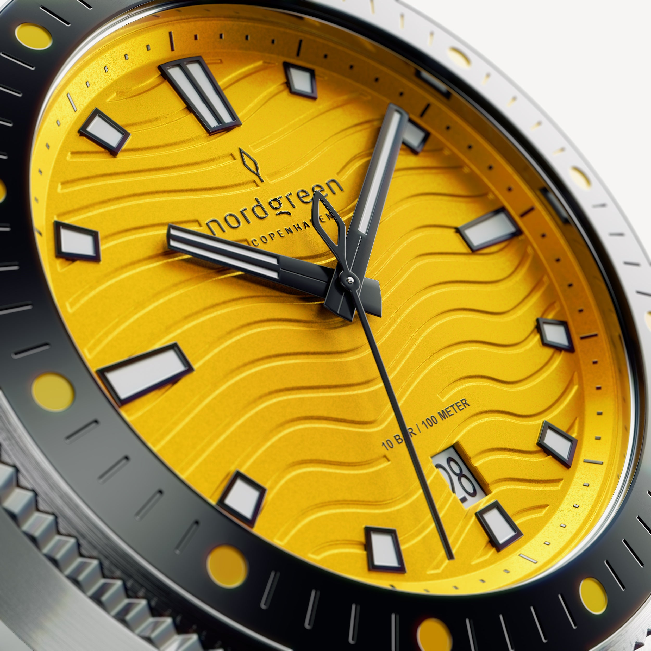 Nordgreen Waves 40mm Dive Watch | Yellow Dial Black Silicone